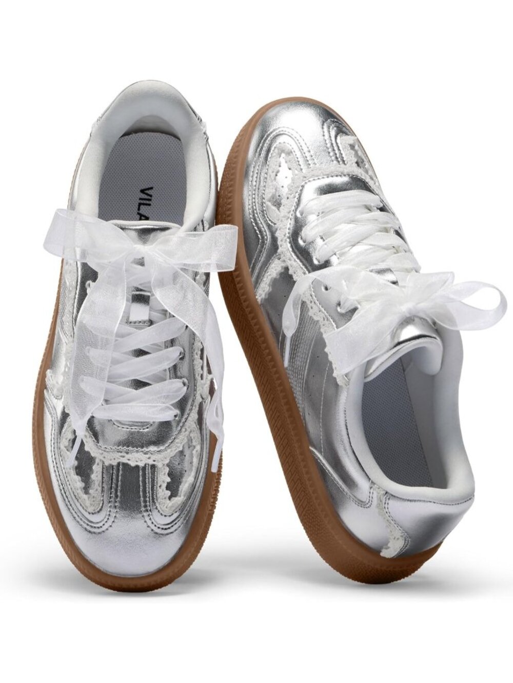 Women's Sliver Lace Suede Faux Leather Comfortable Casual Retro Gum Sole Sneaker
